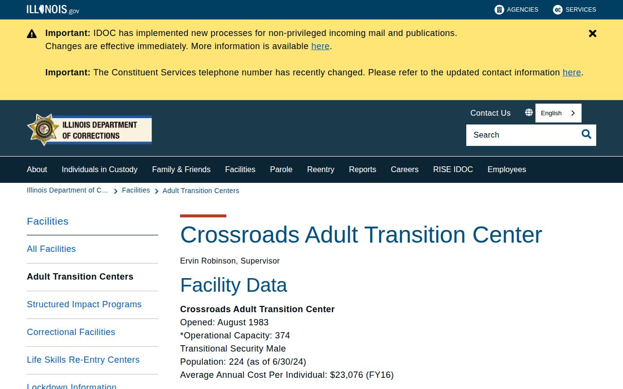 Official Crossroads Adult Transition Center facility information