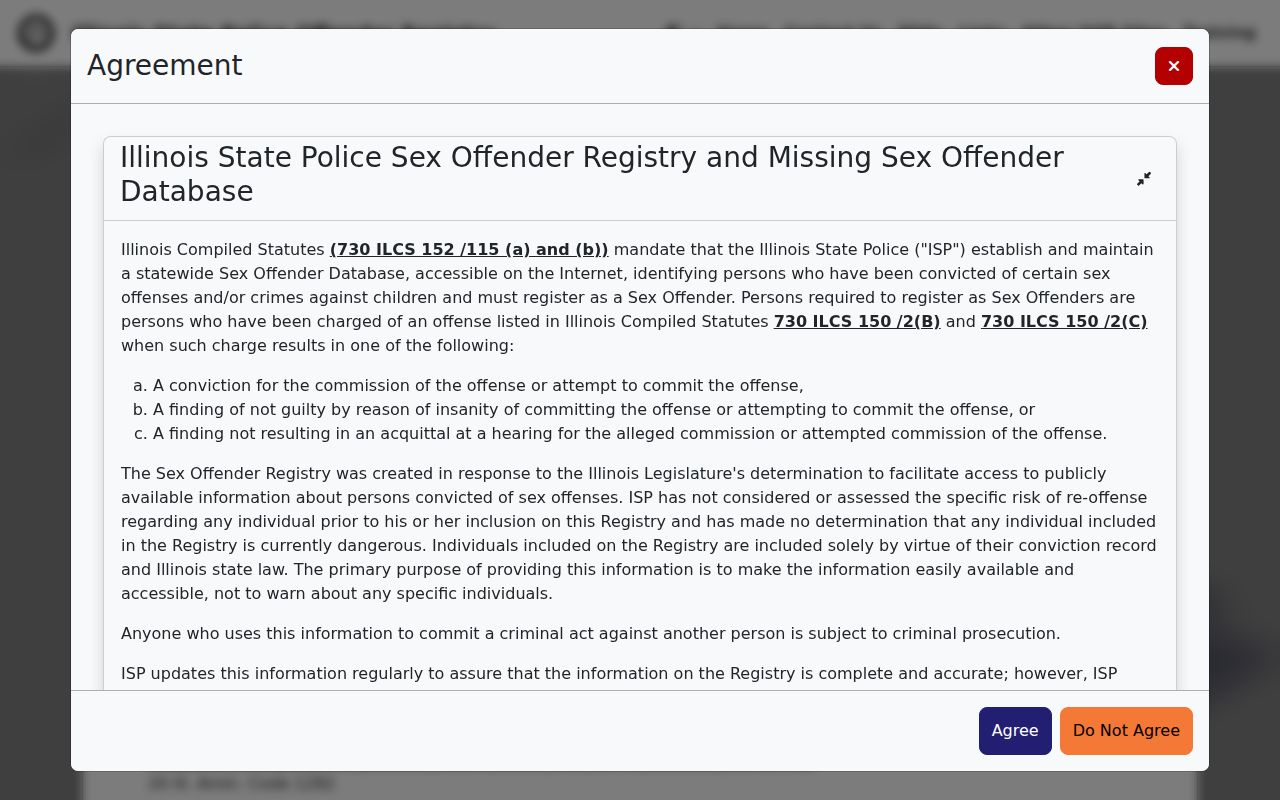 Illinois State Police registry county name and status search