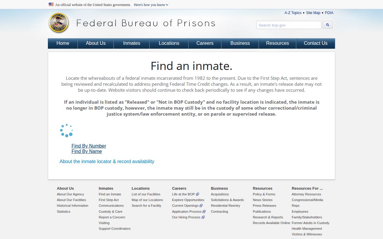 BOP Inmate Locator name and federal number search
